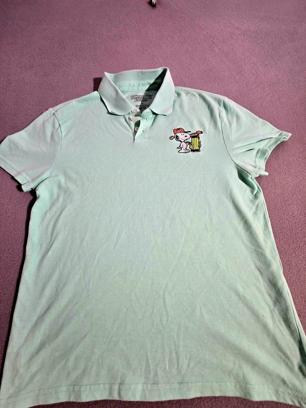 Peanuts Men's Mint Green Polo with Embroidered Golf Snoopy